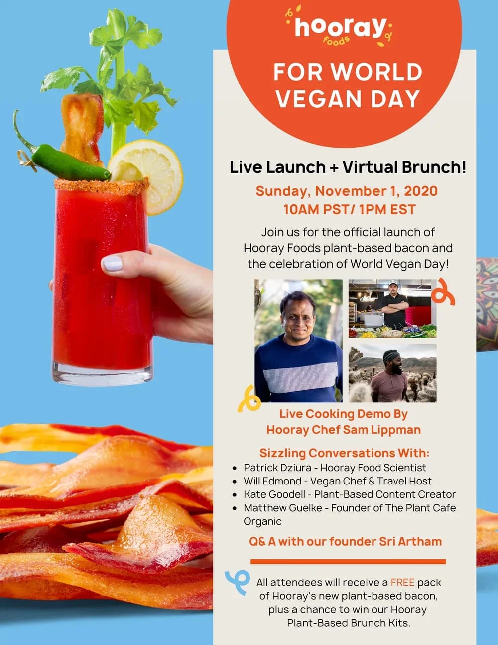 Hooray Foods World Vegan Day live launch and virtual brunch invite